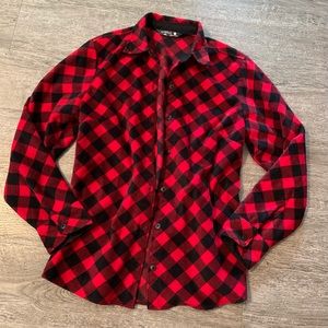 Ladies Buffalo plaid fleece button front shirt